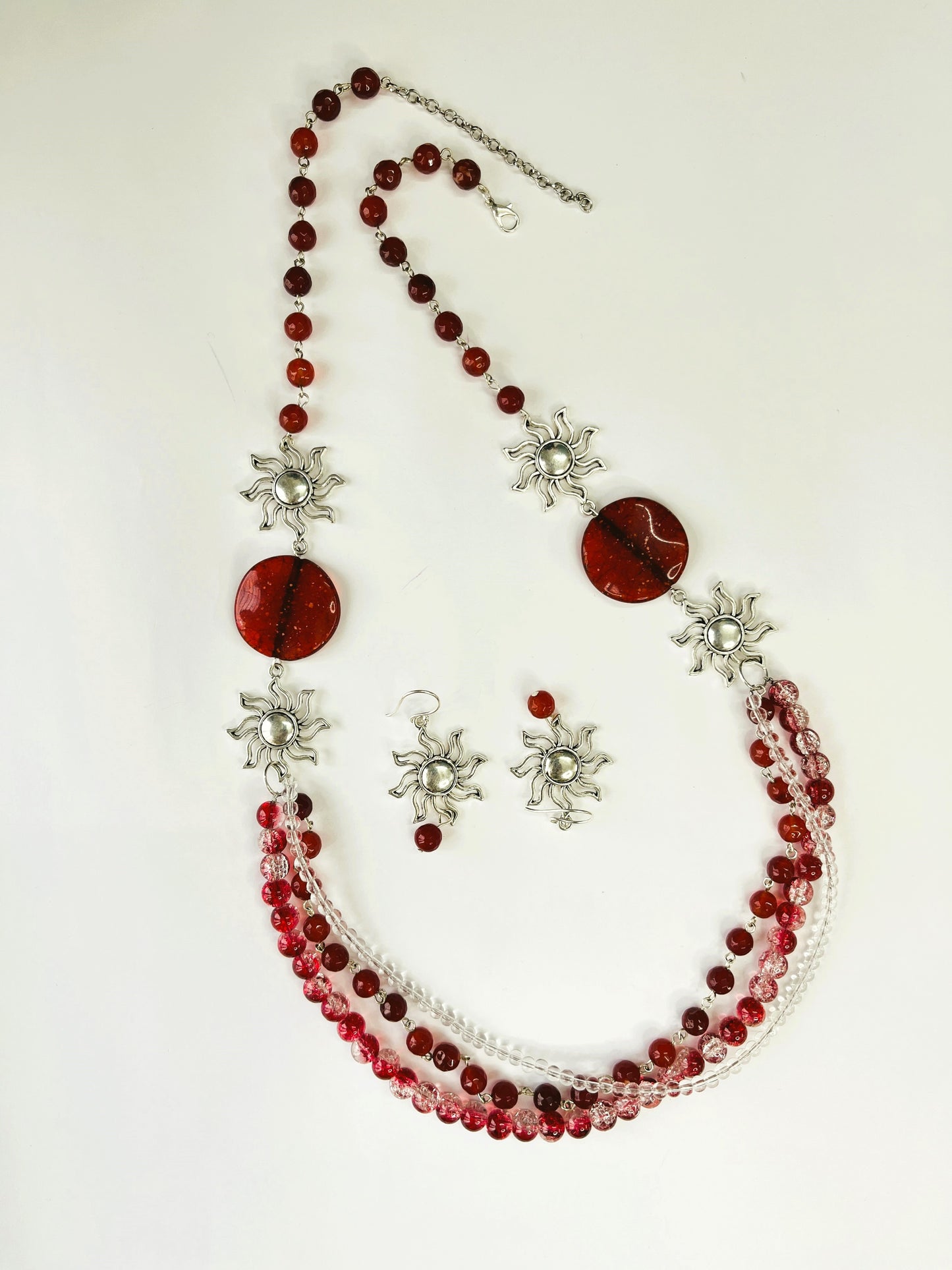 Maroon Sun Charm Necklace Set