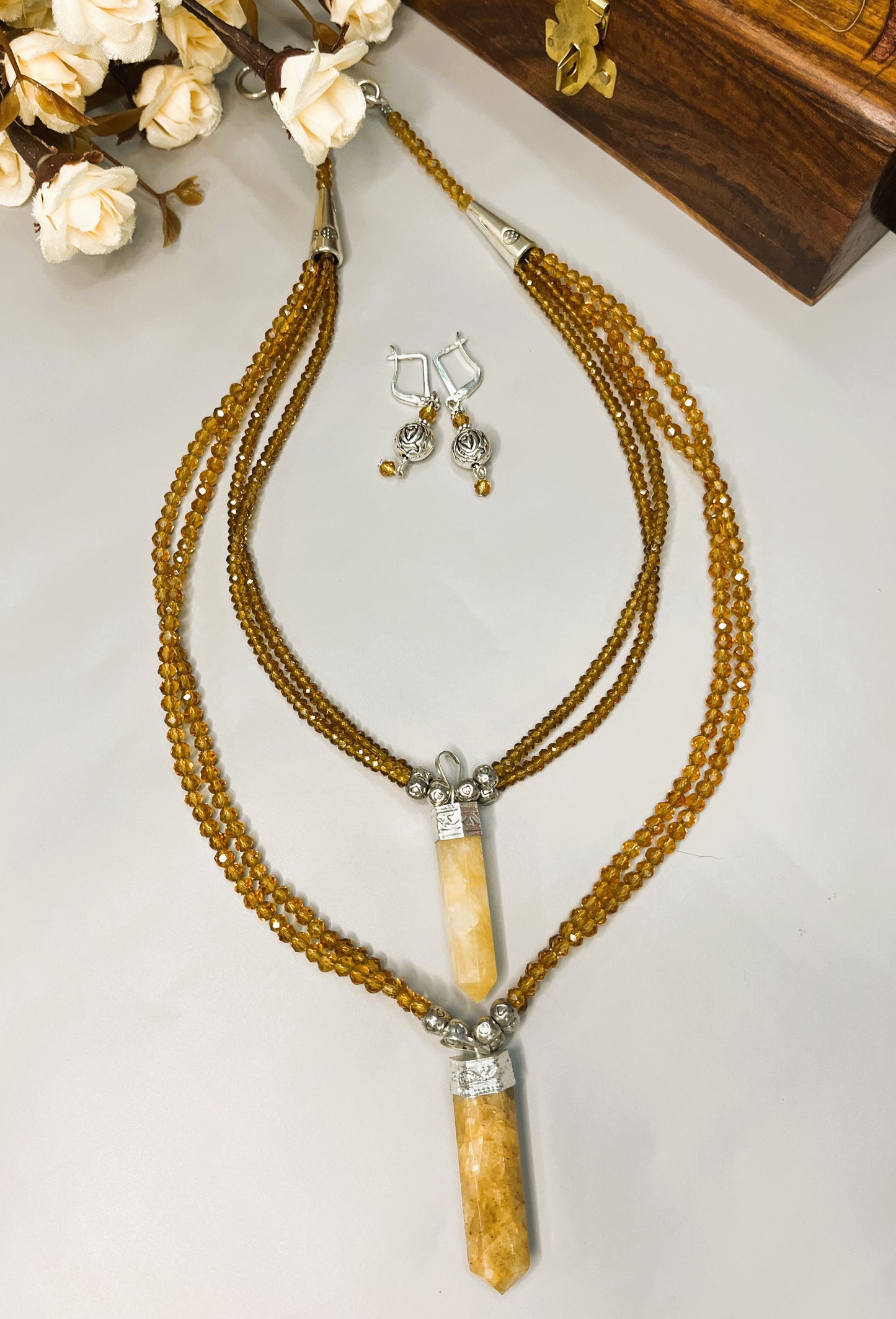 Brown Citrine Crystal Necklace Set