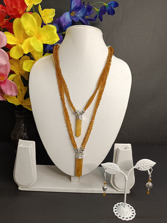 Brown Citrine Crystal Necklace Set