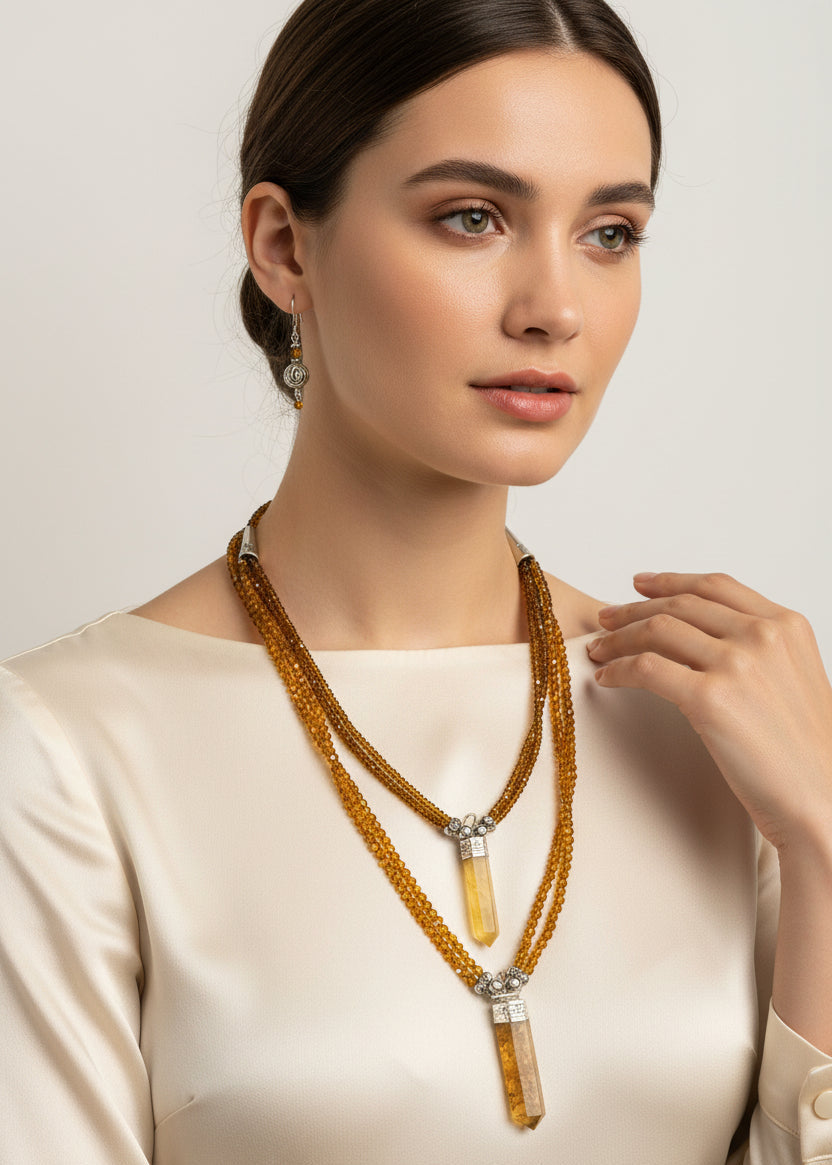 Brown Citrine Crystal Necklace Set