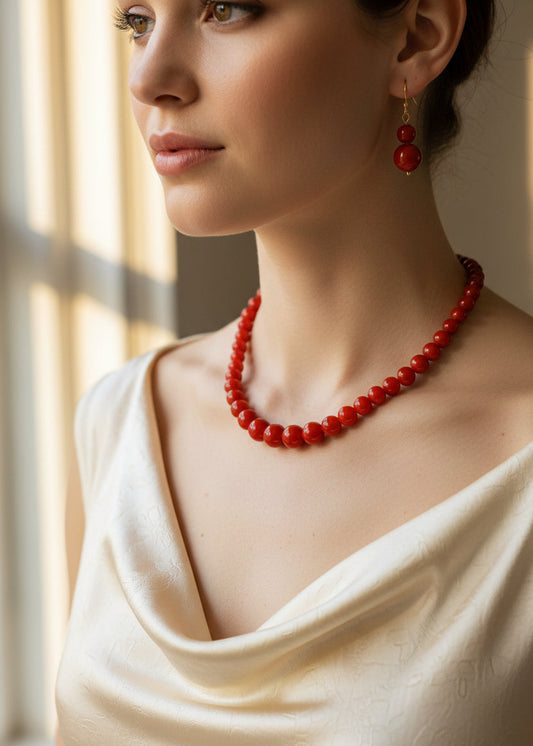 Red Graduated Bead Necklace Set