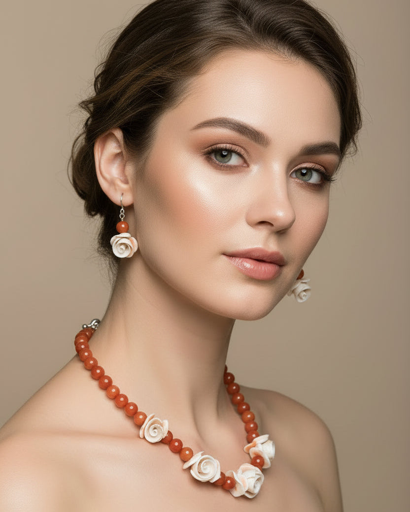 Rose Petal Carnelian Necklace Set