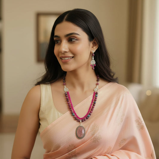 Artistic Jade Quartz Gemstone Necklace Set