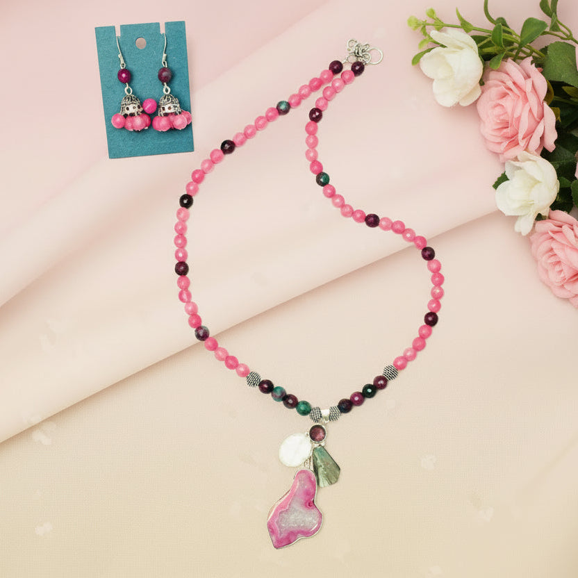Pink Artistic Quartz Necklace-Set