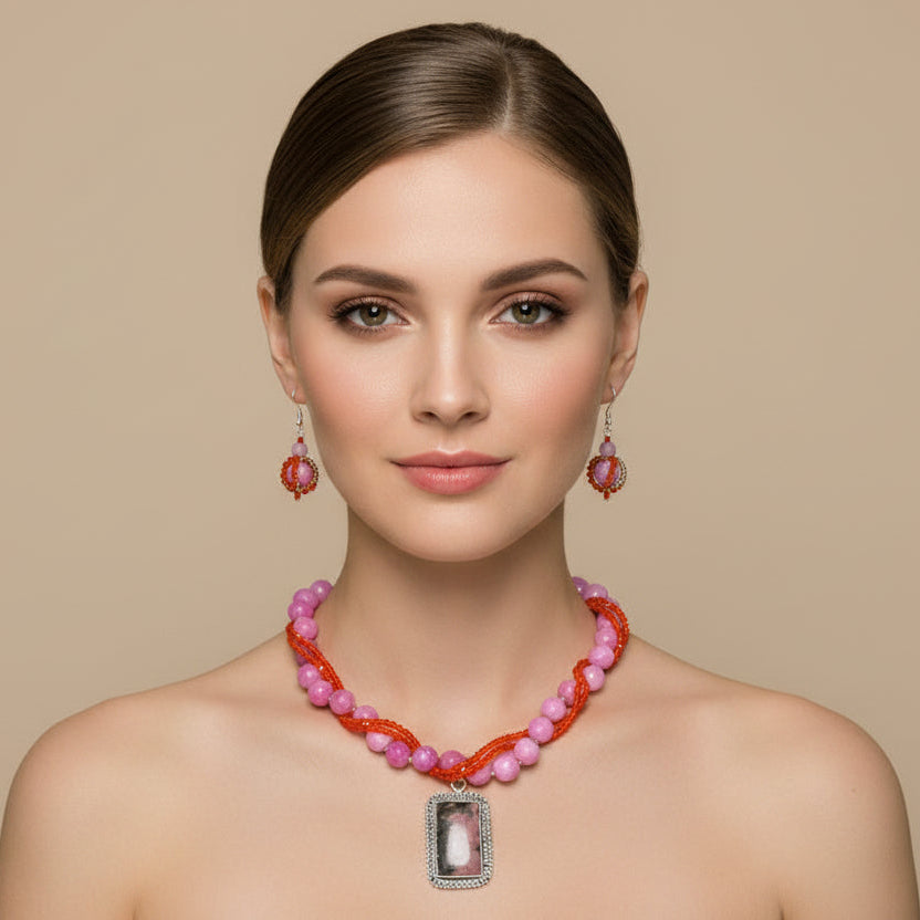 Twisted Rose Quartz Pendant Set