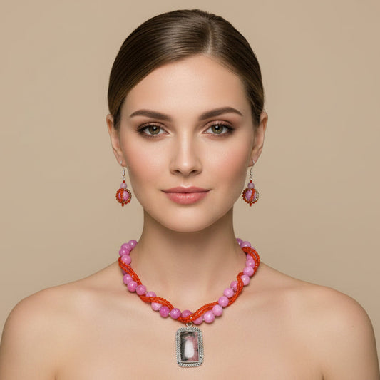 Twisted Rose Quartz Pendant Set