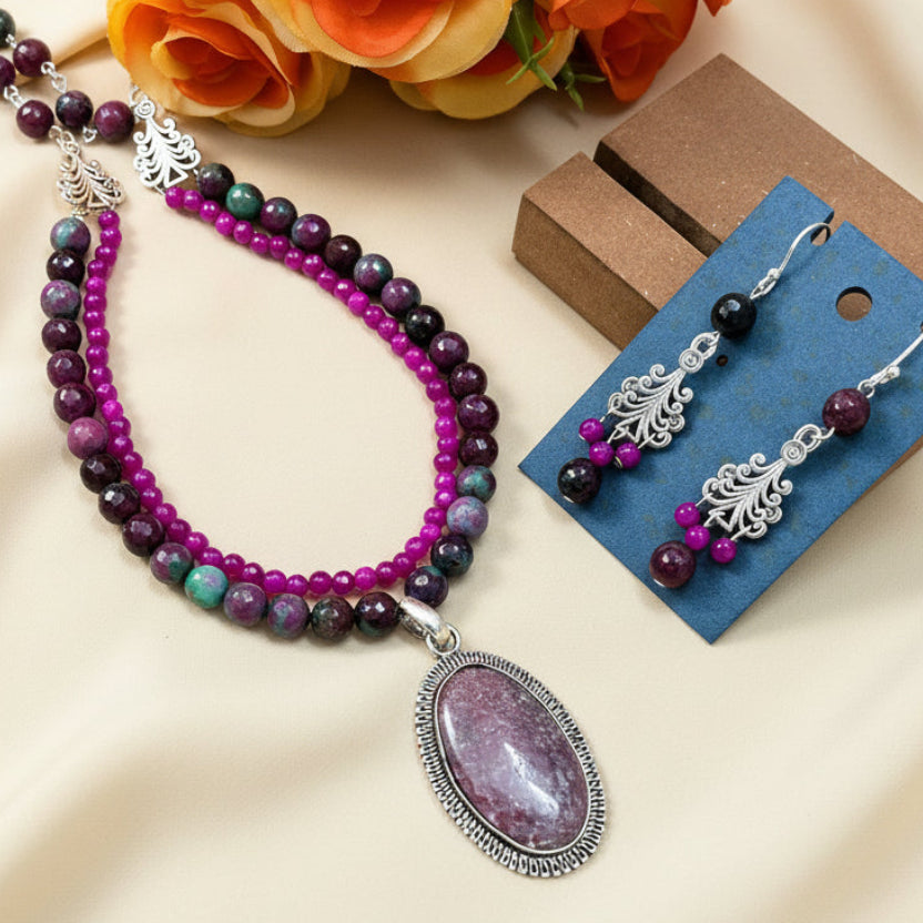 Artistic Jade Quartz Gemstone Necklace Set