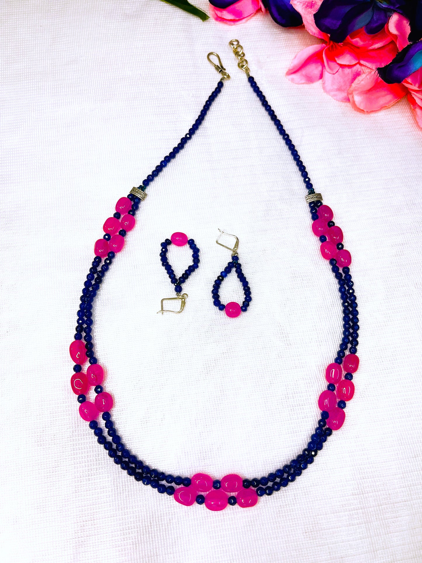 Blue Lapis Lazuli Gemstone Necklace Set