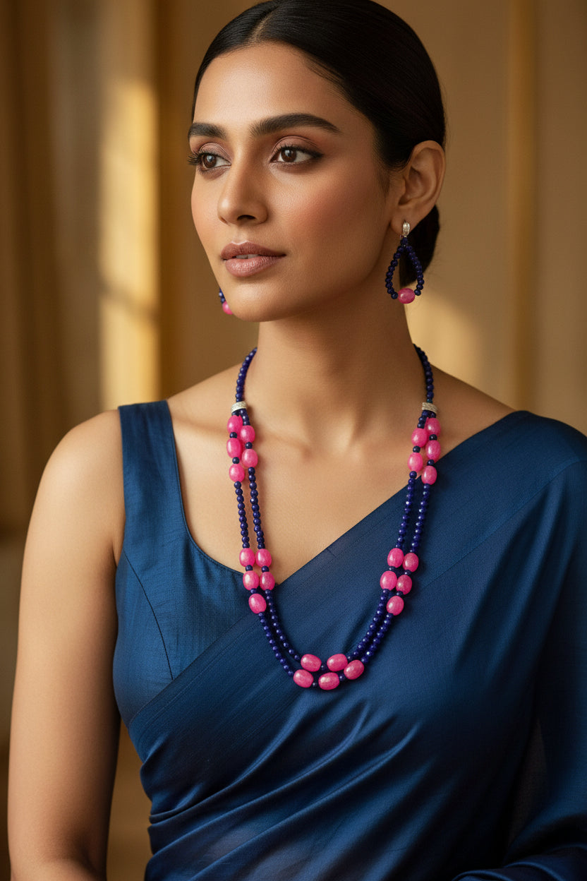 Blue Lapis Lazuli Gemstone Necklace Set