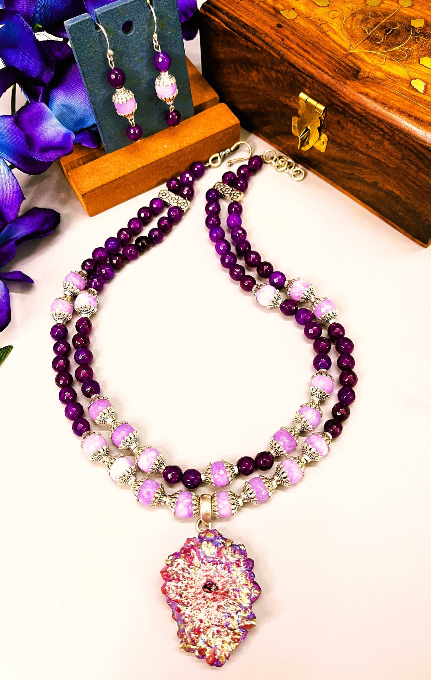Mystic Glow Purple Druzy Necklace-Set