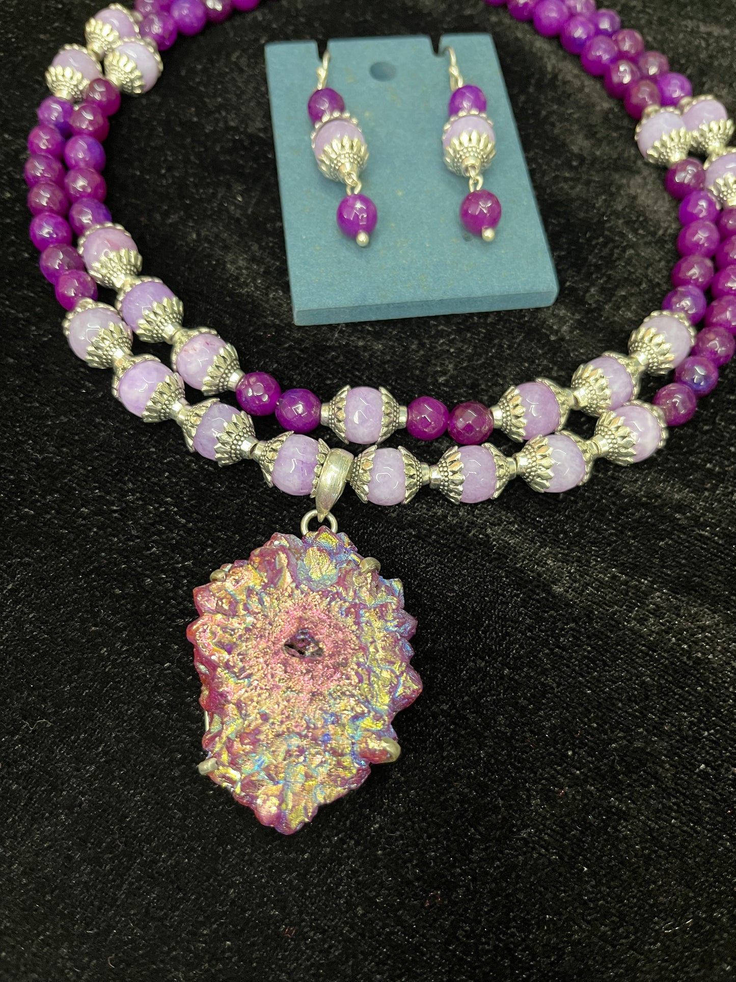 Mystic Glow Purple Druzy Necklace-Set