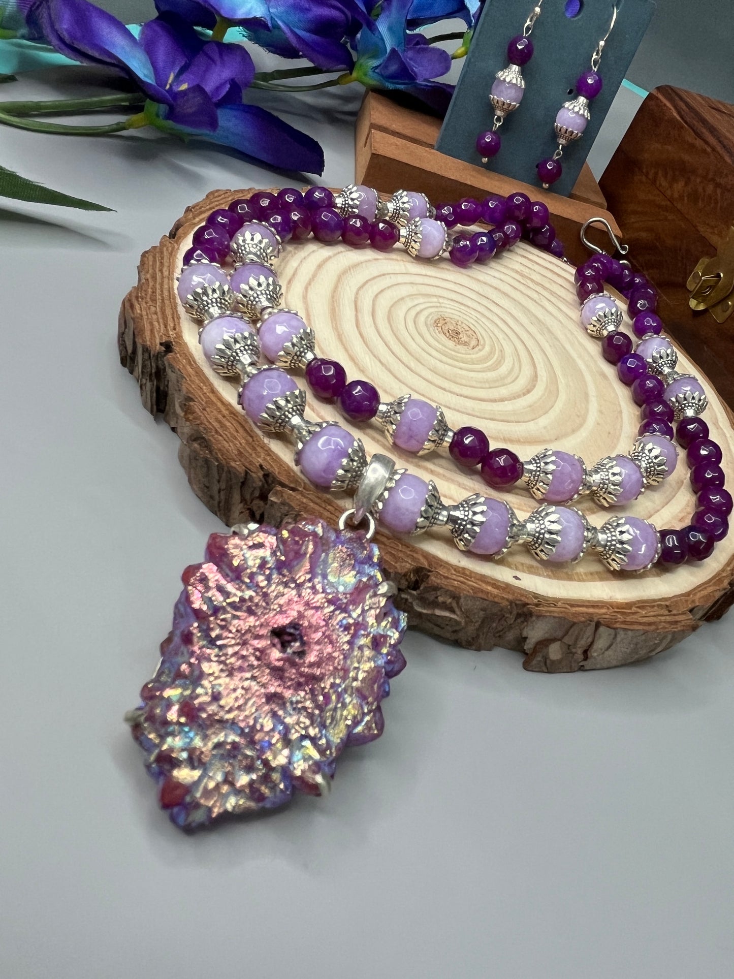 Mystic Glow Purple Druzy Necklace-Set