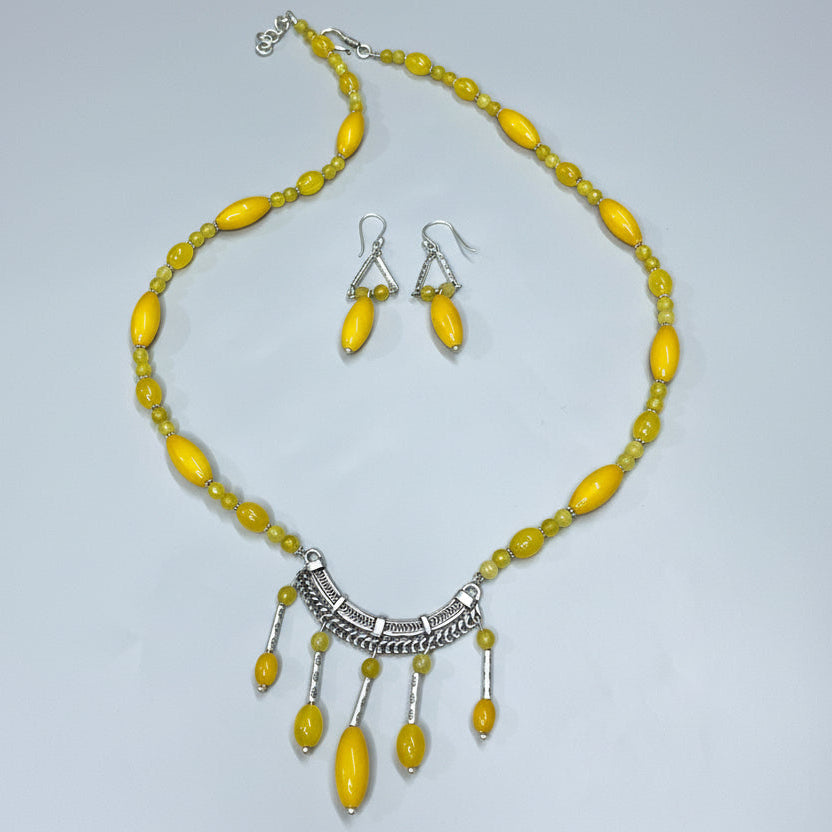 Yellow Silver Tube Necklace Set