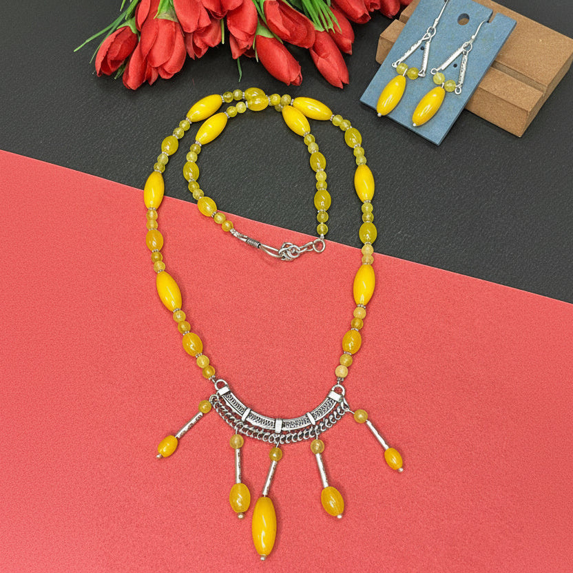 Yellow Silver Tube Necklace Set