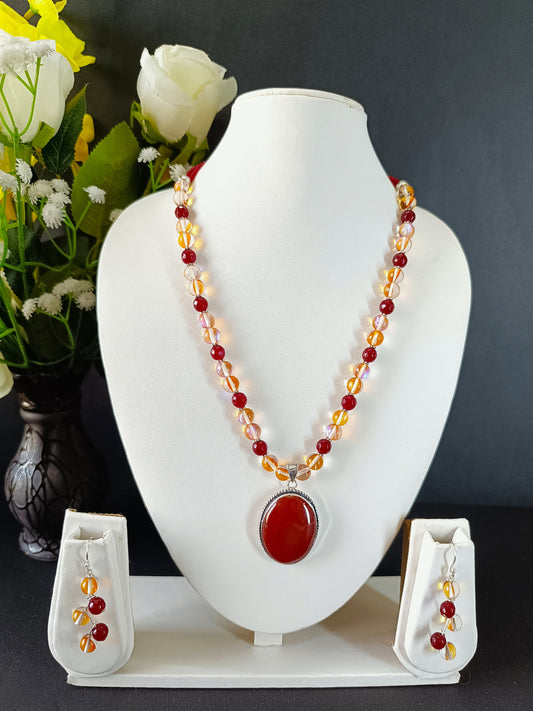 Brown Red Jasper Necklace Set