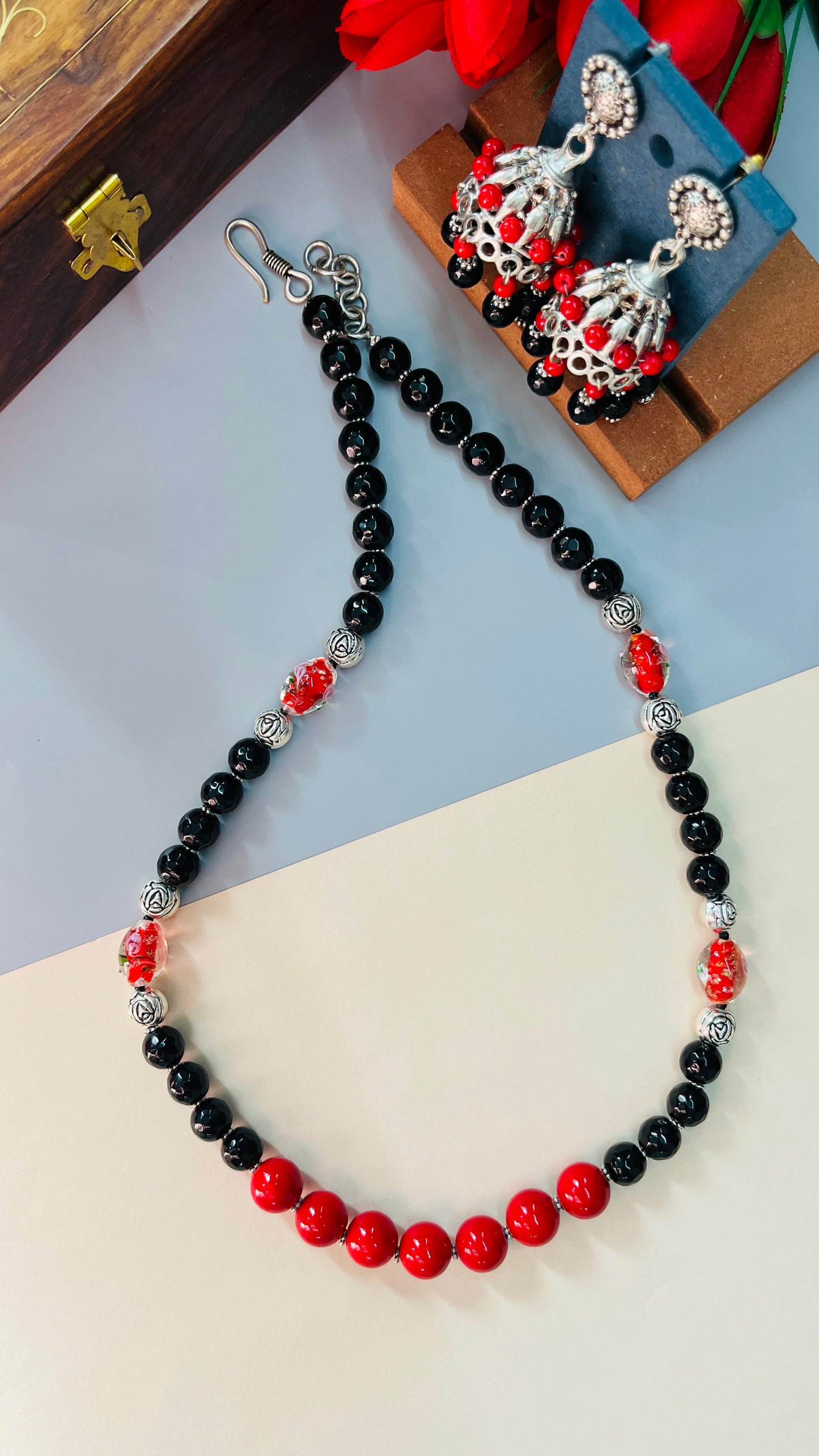 Red-Black Lampwork Necklace Set