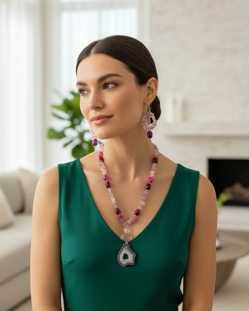 Natural Glow Rose Necklace Set