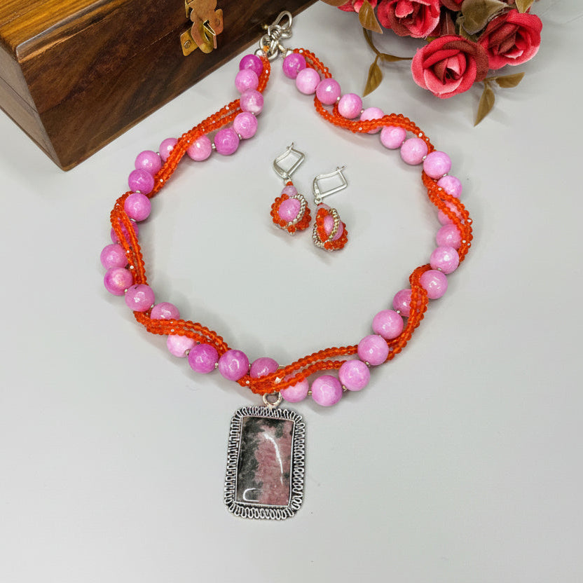Twisted Rose Quartz Pendant Set