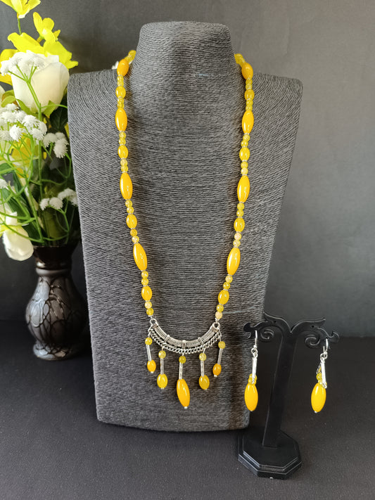 Yellow Silver Tube Necklace Set