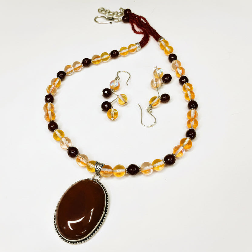 Brown Red Jasper Necklace Set