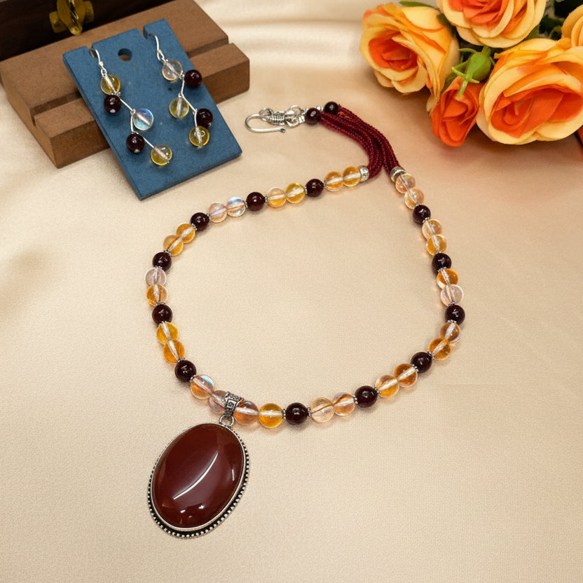 Brown Red Jasper Necklace Set