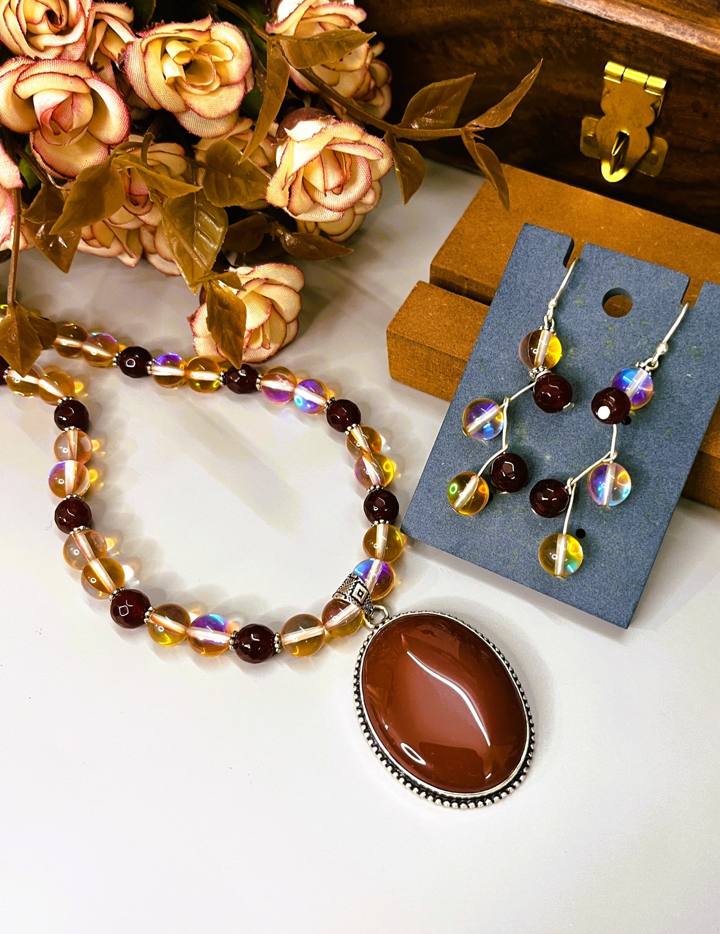 Brown Red Jasper Necklace Set