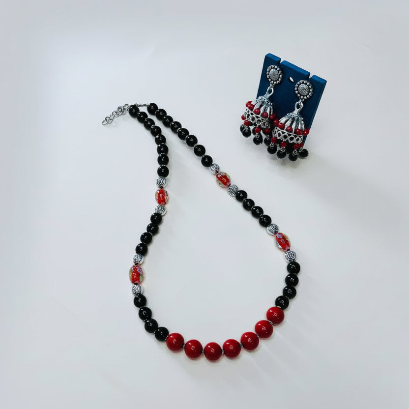 Red-Black Lampwork Necklace Set