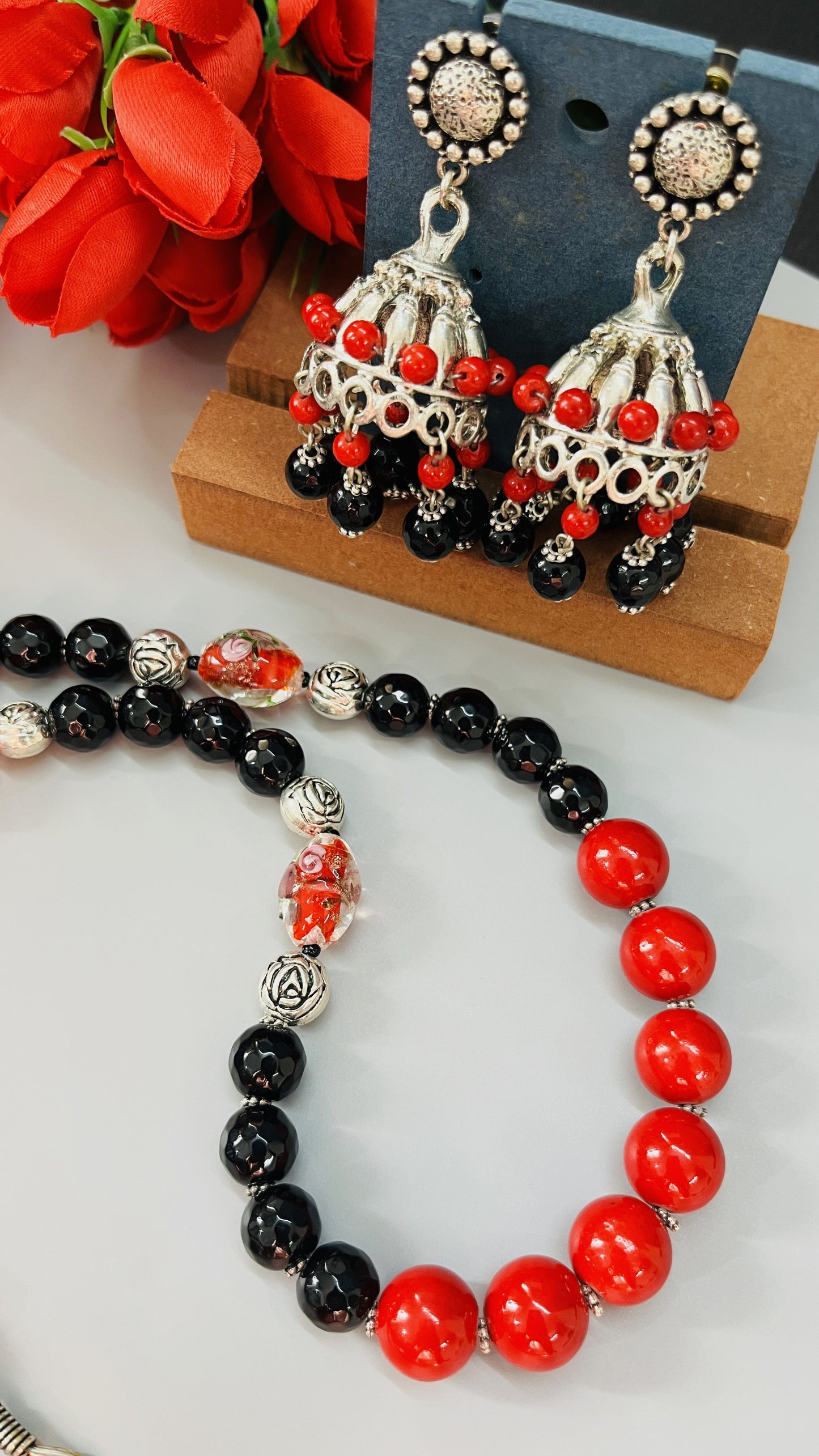 Red-Black Lampwork Necklace Set