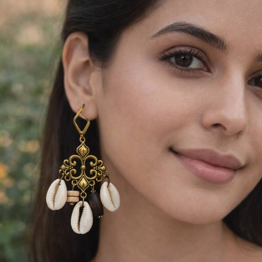 Ivory Shell Charm Drop Earrings