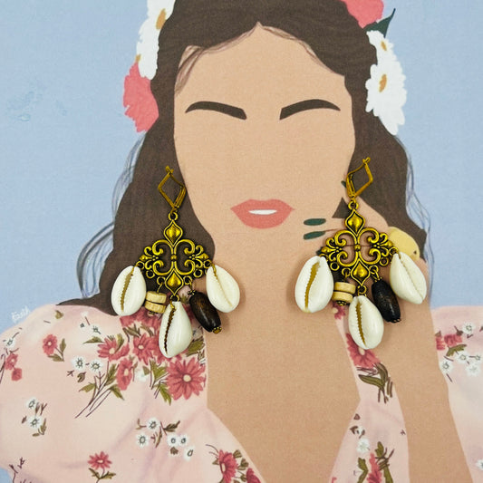 Ivory Shell Charm Drop Earrings