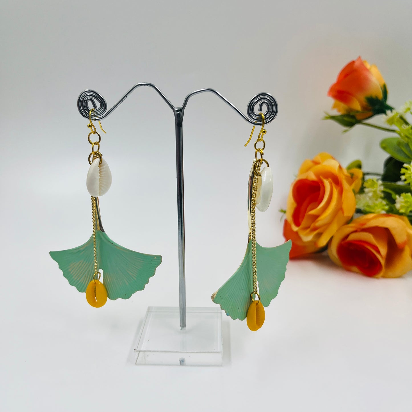 Mint Green Swar Leaf Long Earrings