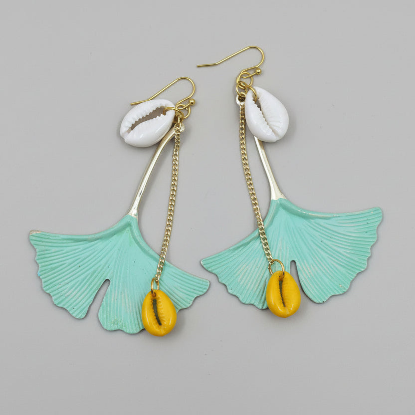 Mint Green Swar Leaf Long Earrings