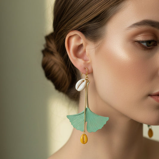 Mint Green Swar Leaf Long Earrings