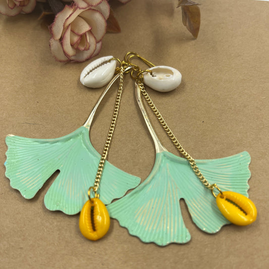 Mint Green Swar Leaf Long Earrings