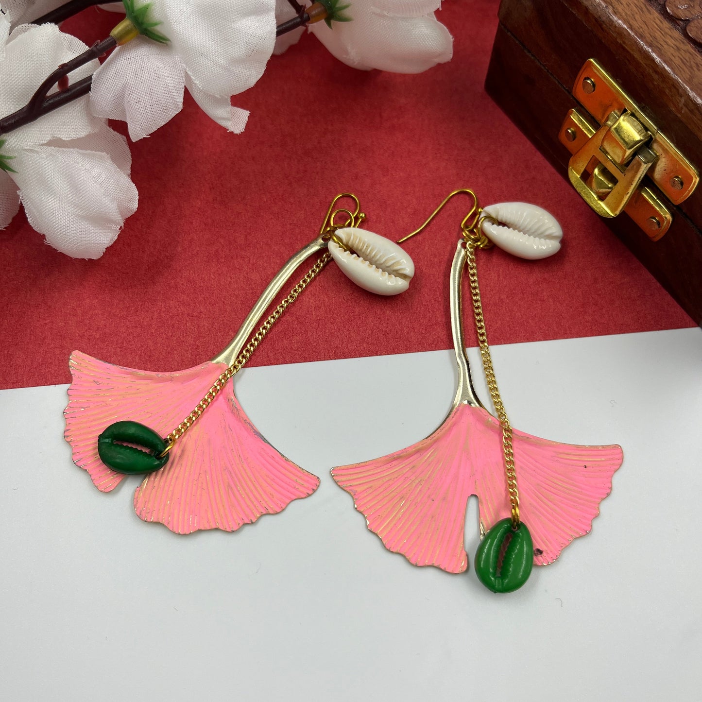 Pink Amara Leaf Long Earrings
