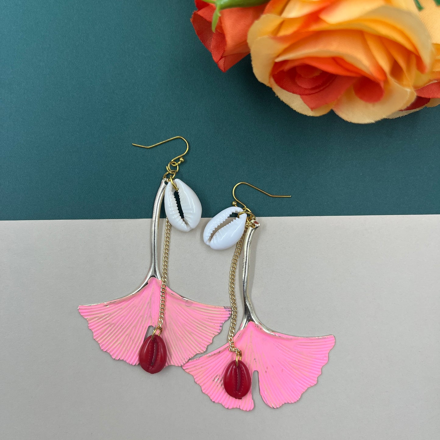 Pink Amara Leaf Long Earrings
