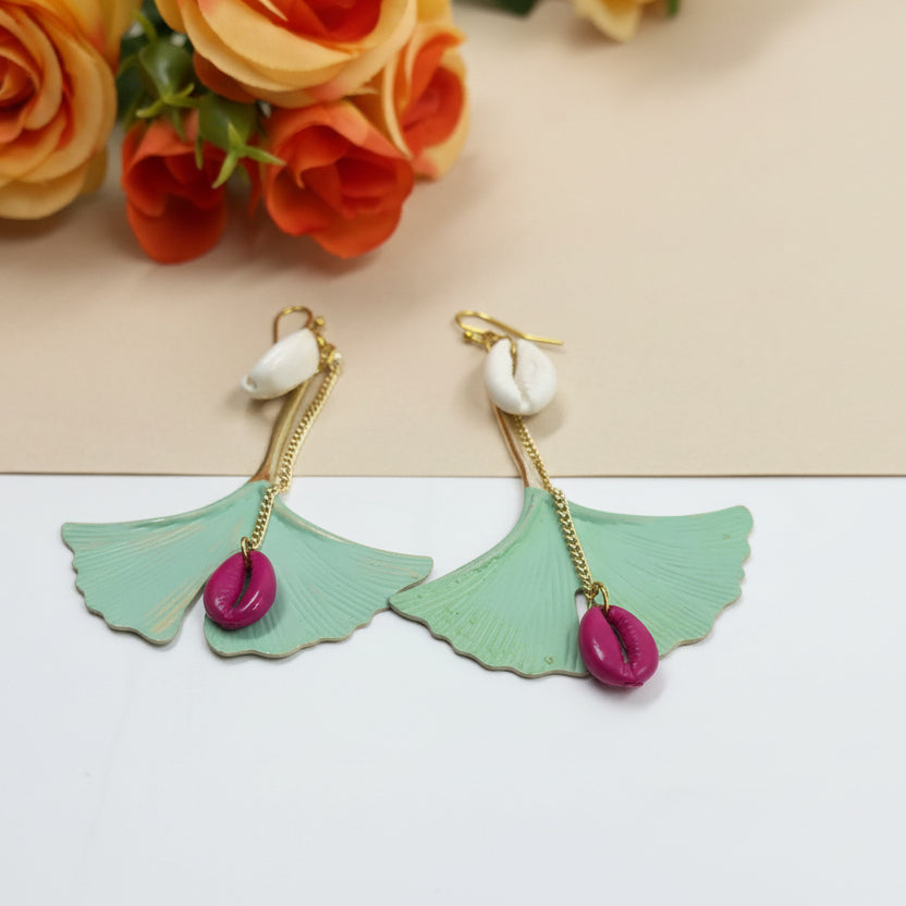 Mint Green Swar Leaf Long Earrings