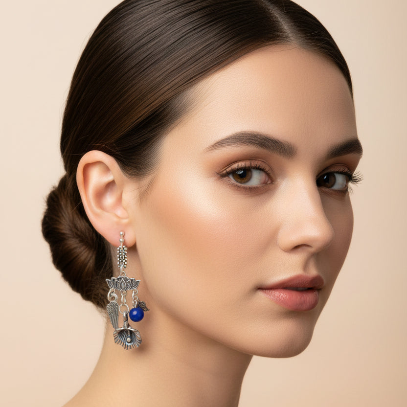 Celestine Lotus Charm Minimal Earrings