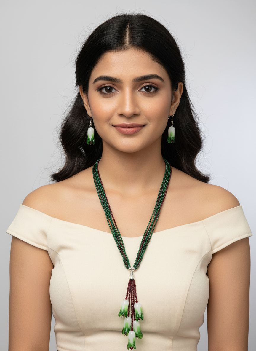 Artisan Tulip Green-Maroon Necklace Set