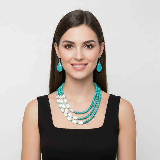 Aqua Pearl Fusion Necklace Set